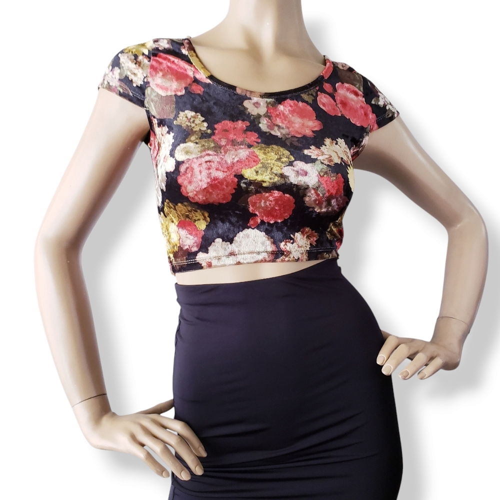 Urmoda Floral Satin Velvet Crop Top Size Small